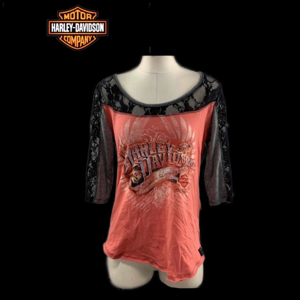 Harley Davidson Limited Edition Long Sleeve Lace Trim Graphic Top - Picture 15 of 15